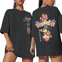 Christian Shirts for Women Floral Jesus Faith T-Shirt Oversized Short Sleeve Religious Tee Tops
