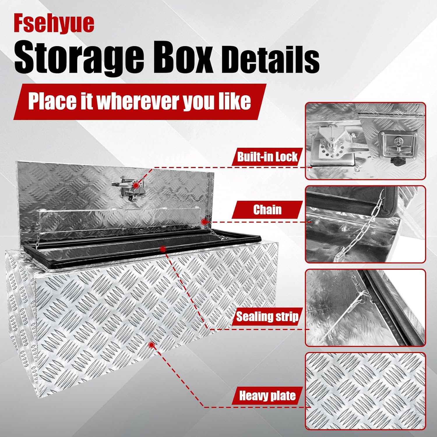 Underbody Truck Tool Box 36"×14"×16" Heavy Duty Aluminum Truck Bed Toolbox with Lock and Keys Suitable for Truck Bed Pickup RV Trailer