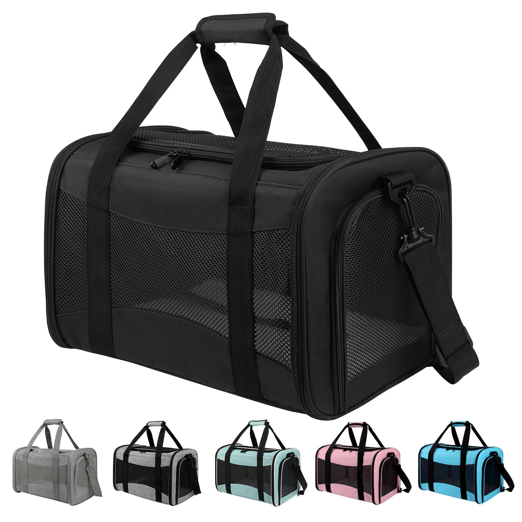Yipincover Carriers Soft-Sided Pet Carrier for Cats Dogs Under 15 lbs,TSA Airline Approved with 4 Ventilated Windows(Medium,Black)