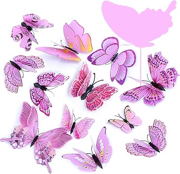 FENELY Butterfly Garden Decor Stakes,Double Wing Waterproof 3D Pink Butterflies Garden Ornaments Outdoor Decorations for Patio Lawn Yard PVC Gardening Art Christmas Whimsical Gifts
