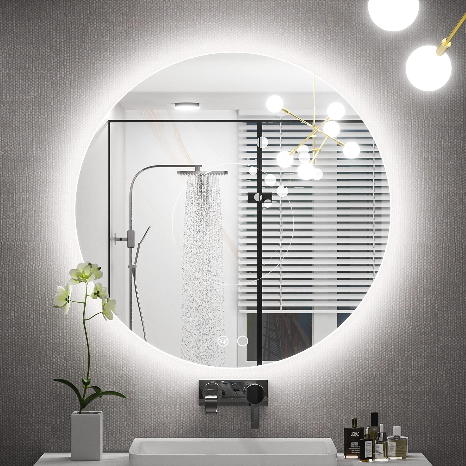 Keonjinn 24 Inch Round LED Mirror for Bathroom Backlit Lighted Mirror, UL Listed LED Driver, 3 Color Lights Dimmable Anti-Fog Circle Illuminated Mirror with Lights Circular Wall Mounted Vanity Mirror 24"L x 24"W