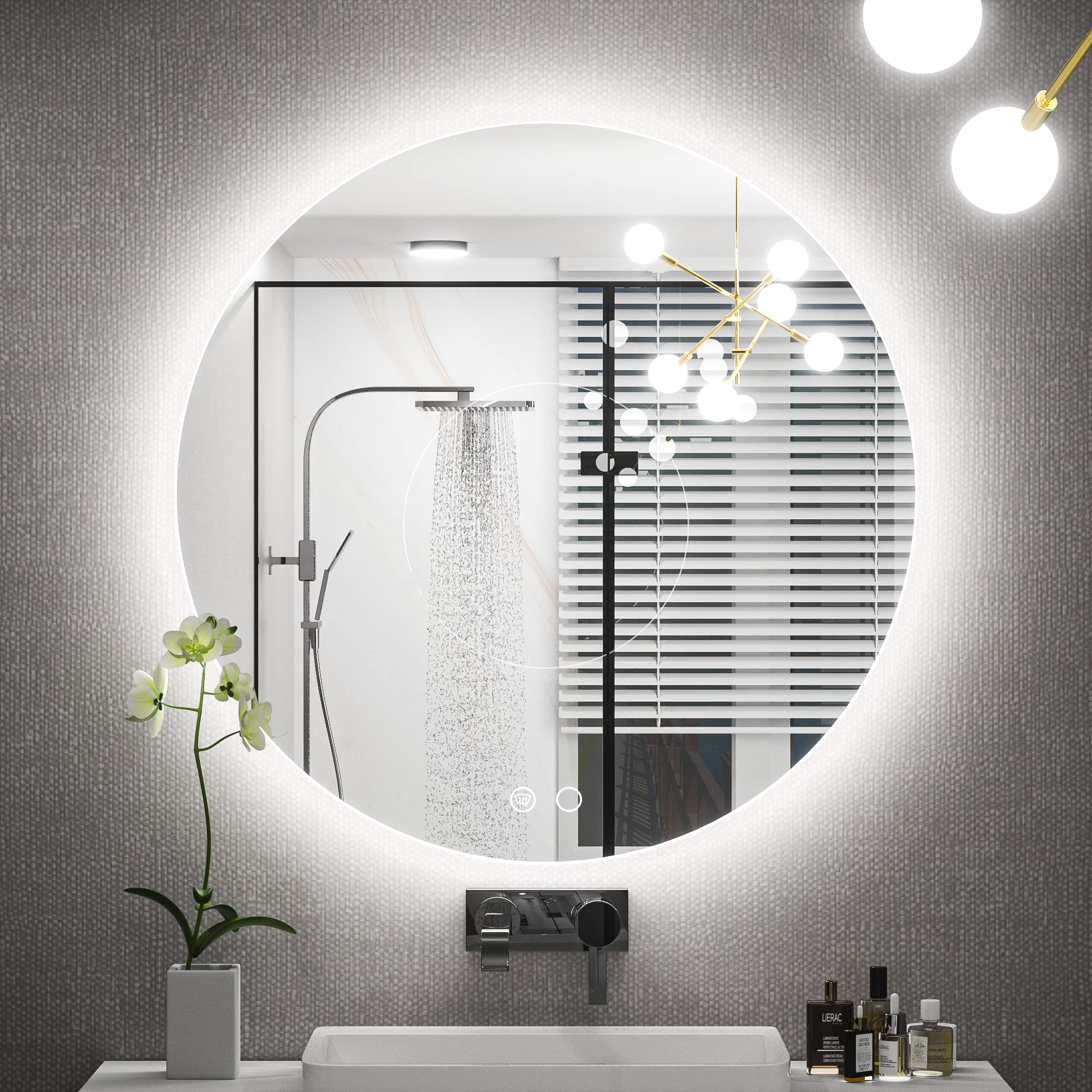 Keonjinn 24 Inch Round LED Mirror for Bathroom Backlit Lighted Mirror, UL Listed LED Driver, 3 Color Lights Dimmable Anti-Fog Circle Illuminated Mirror with Lights Circular Wall Mounted Vanity Mirror