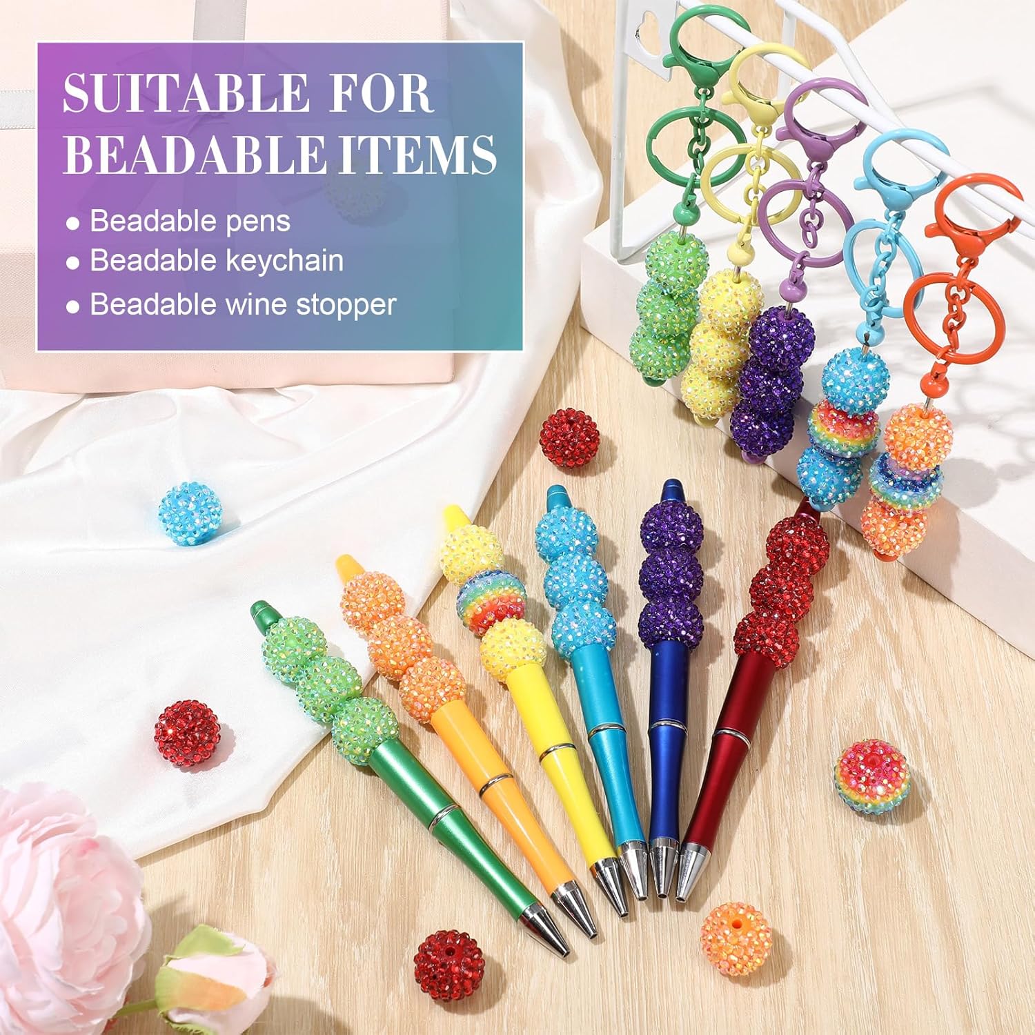 40 Pcs 20 mm Rhinestone Beads Bulk Crystal Round Disco Ball Chunky Bubblegum Beads for Pens Bracelets Charms Craft European Style Jewelry Making Supplies Christmas(Rainbow) - Image 4