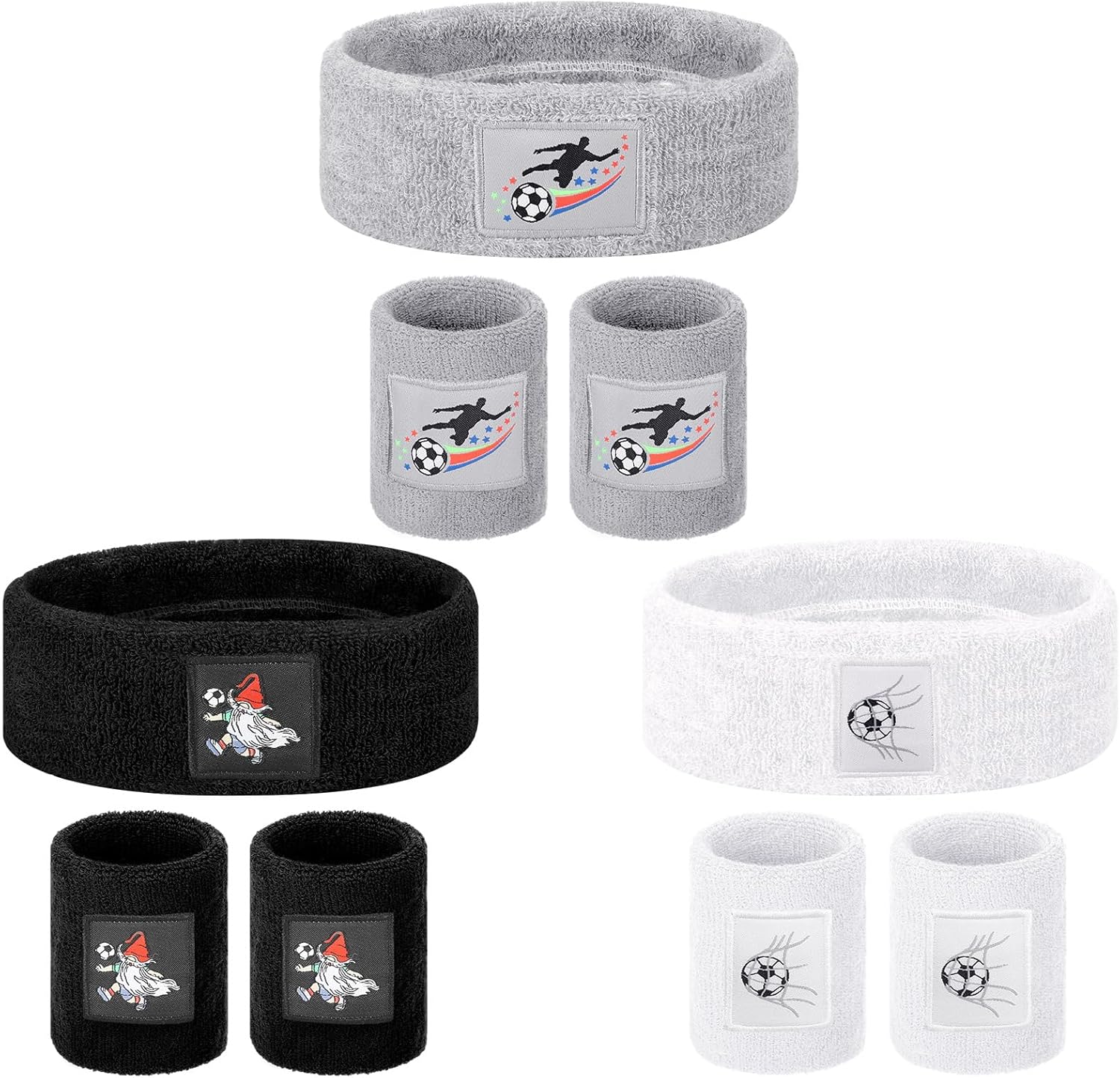 9 Pcs Soccer Sweatband Set Sports Headband Wristband Set 6 Moisture Wicking Athletic Wristband 3 Adjustable Headbands Sweat Absorbing Hairband for Soccer Sports Team Gifts Workout Exercise