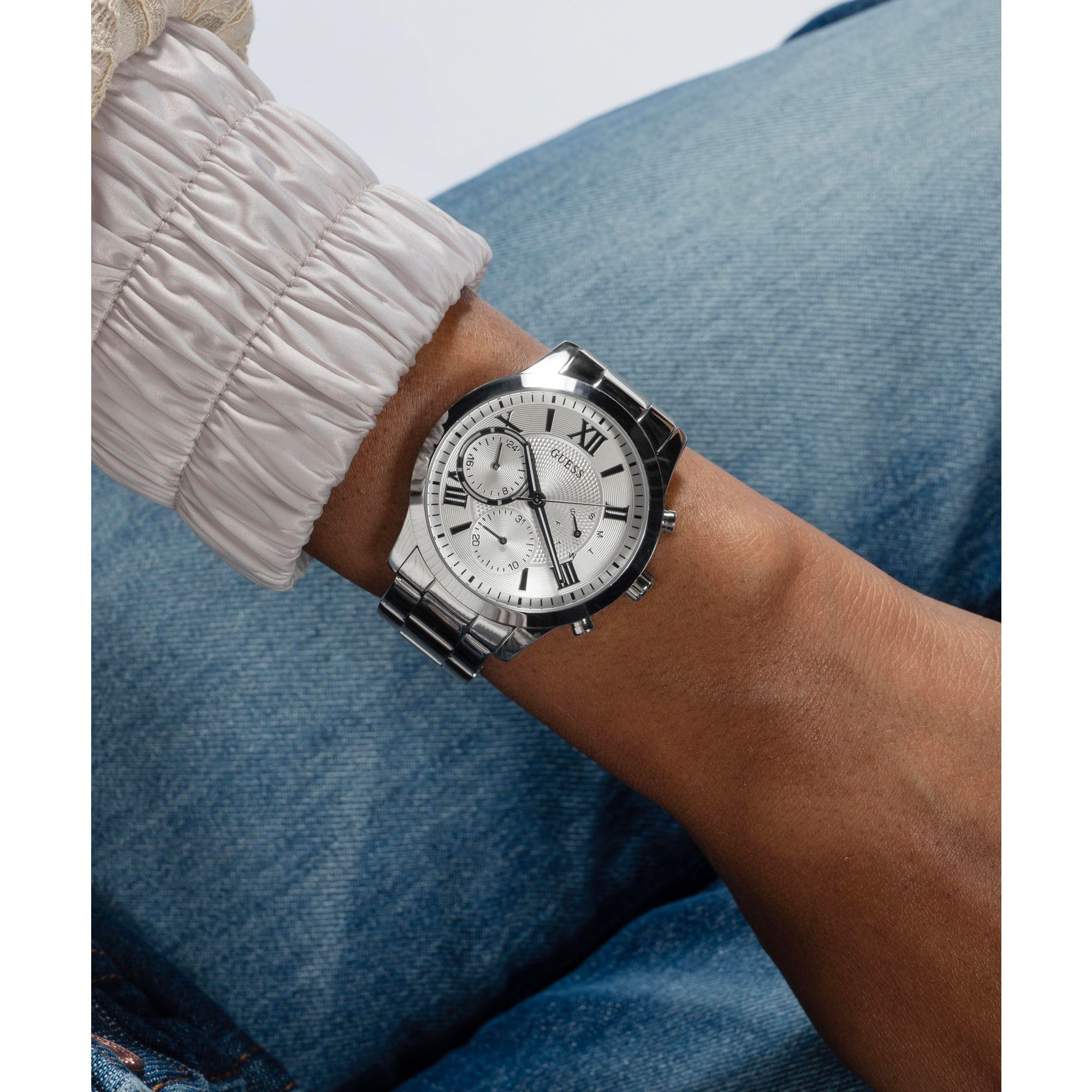 Guess Women's Multi-dial solar Watch with Stainless Steel Strap.