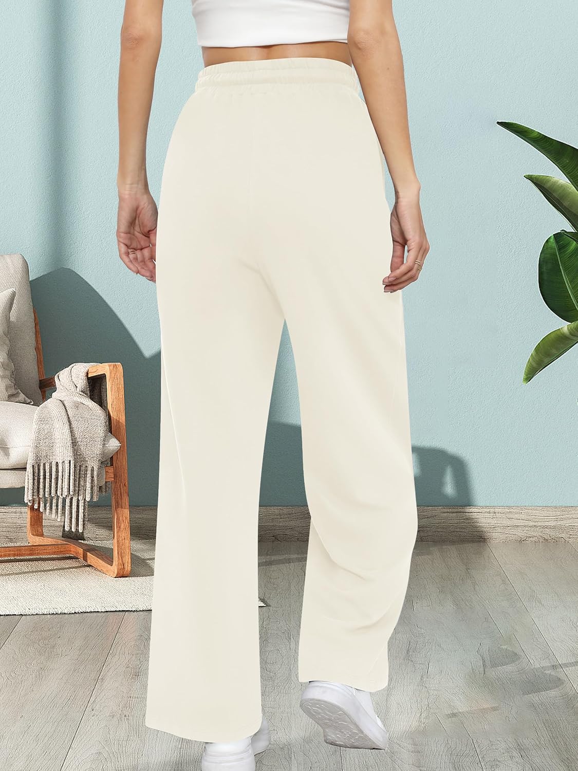 Missufe Women's Elastic High Waist Wide Leg Loose Casual Pants Joggers Workout Lounge Sweatpants with Pockets - Image 4