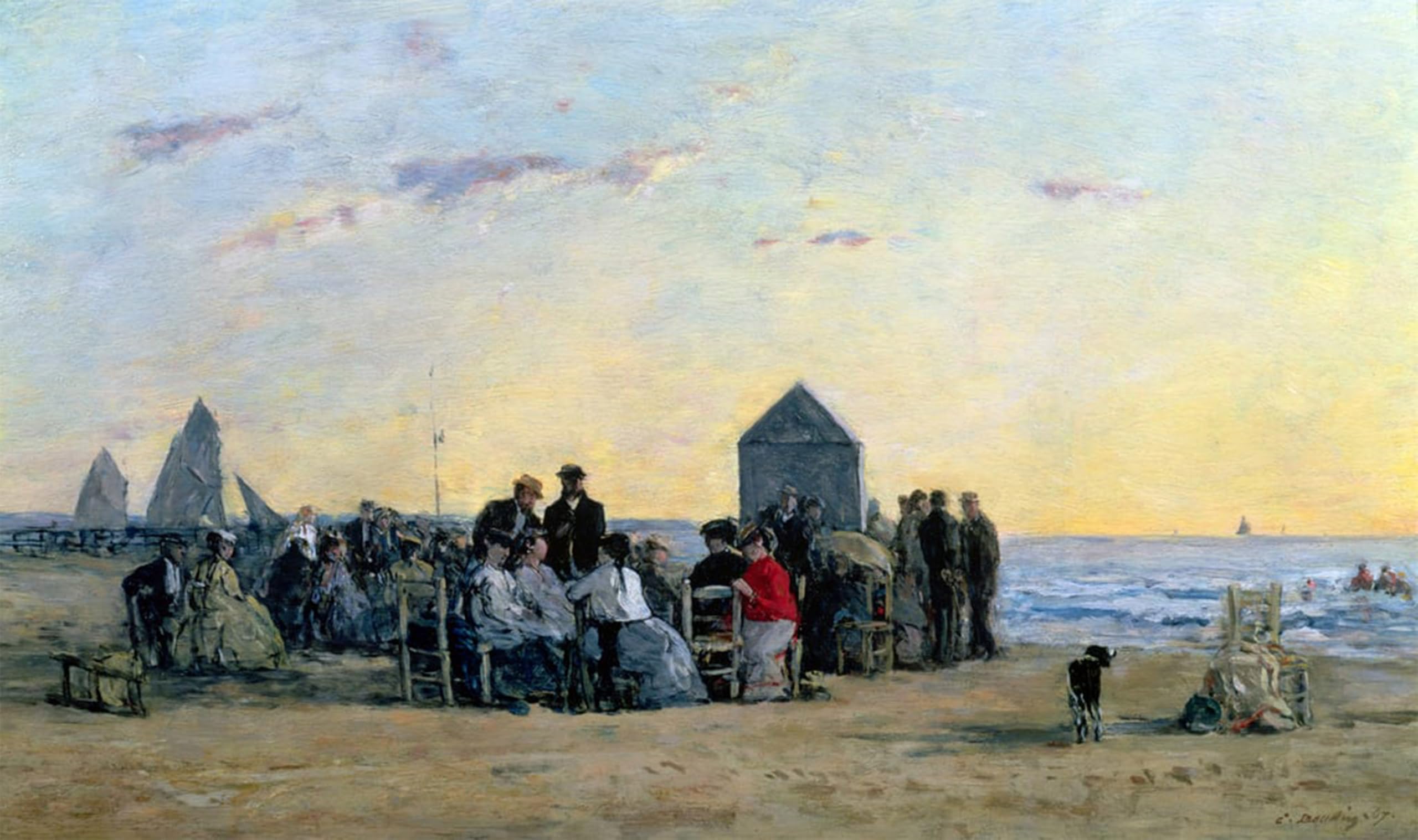 POSTERIIk Vintage Classic Picture Landscape Artwork Beach Scene At Trouville Sunset by Eugene Louis Boudin Portrait Canvas Painting for Office Home Decor 60x90cm