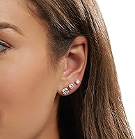 Vista 2 de Tienda Essentials 14K Gold Plated Sterling Silver Round or Princess Cut Cubic Zirconia Stud Earring Set