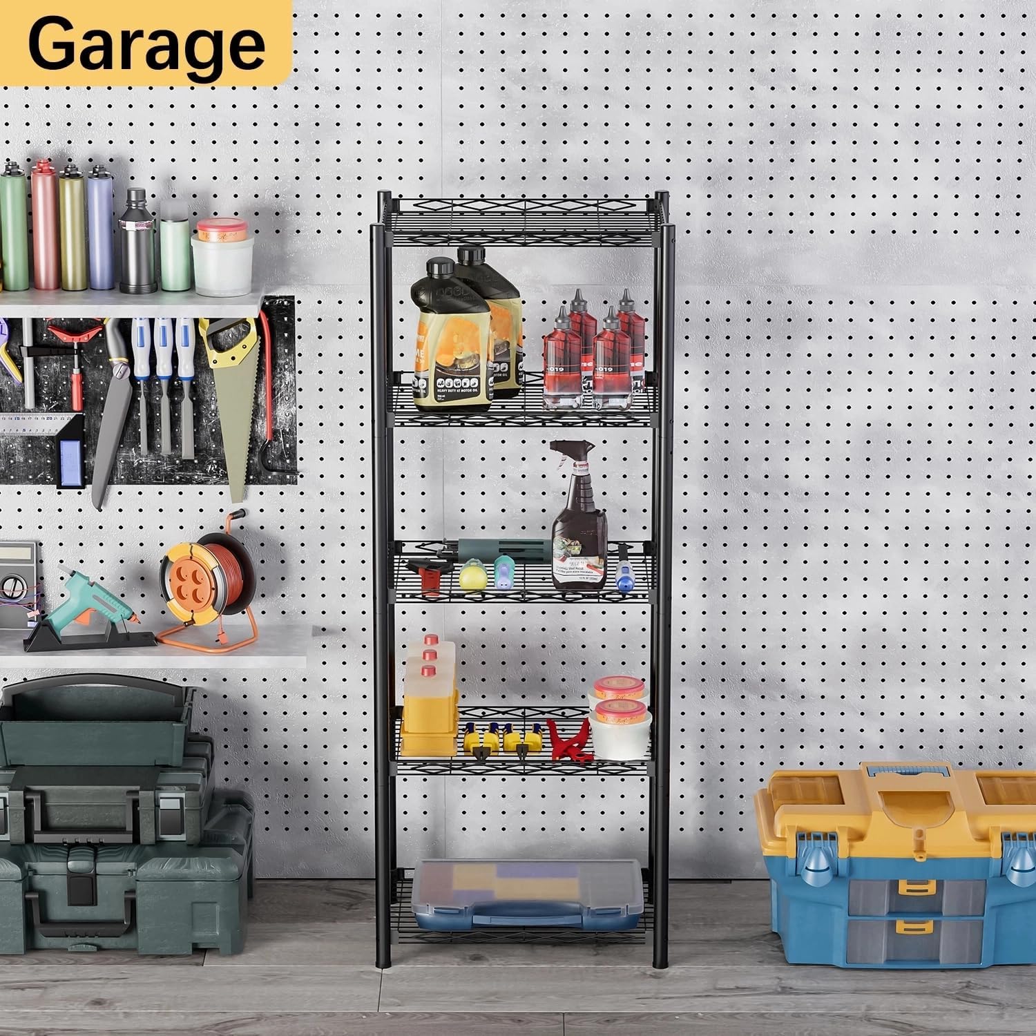 VETALLO Wire Shelving Units,5 Tier Metal Shelves,Storage Rack Small Shelf, Utility Narrow Standing Racks Unit for Kitchen,Garage, Pantry, Laundry,Bathroom,Closet Organizer (16.6" L x 11.8" W x 53" H)