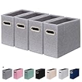 4 Packs Letter Size File Organizer, File Folders Organizer, Fabric Storage Box, Collapsible Paper Organizer with Metal Handle, Smooth PVC Rails, Only Box (Gray)