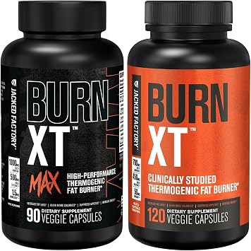 Jacked Factory Burn-XT Clinically Studied Fat Burner & Weight Loss Supplement 120 Capsules & Burn XT Max High-Performance Fat Burner & Appetite Suppressant 90 Capsules