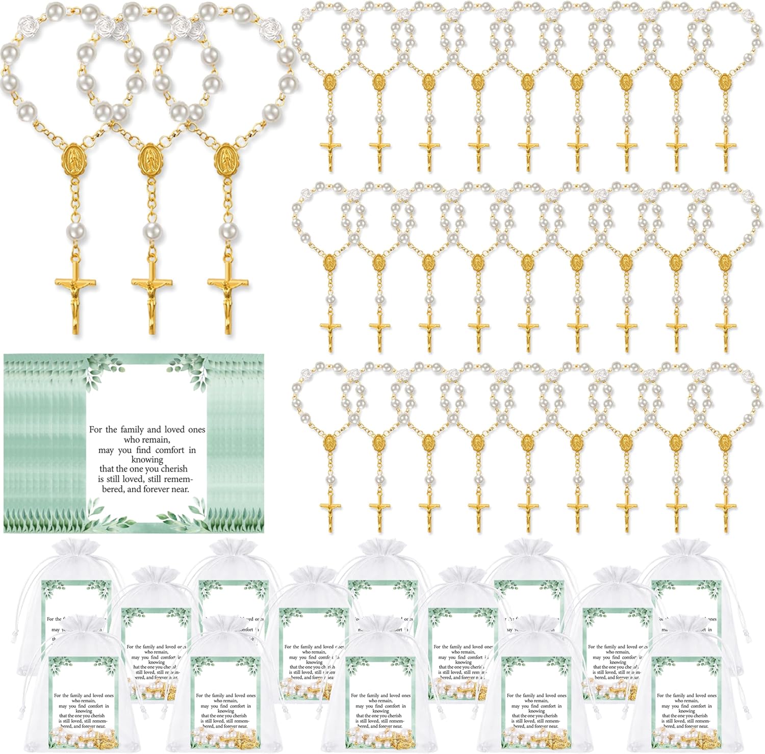 30 Pcs Funeral Favors Memorial Gifts for Guest Celebration of Life Decorations Mini Rosary Bracelets with Sympathy Cards Bulk Supplies