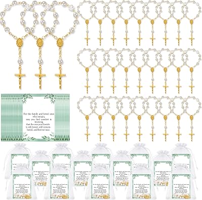 30 Pcs Funeral Favors Memorial Gifts for Guest Celebration of Life Decorations Mini Rosary Bracelets with Sympathy Cards Bulk Supplies