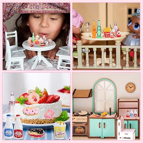 Miniatura 7 de 33 piezas de juguete de comida rápida en miniatura juguetes de juego de comida de simulación accesorios de casa de muñecas hamburguesas patatas