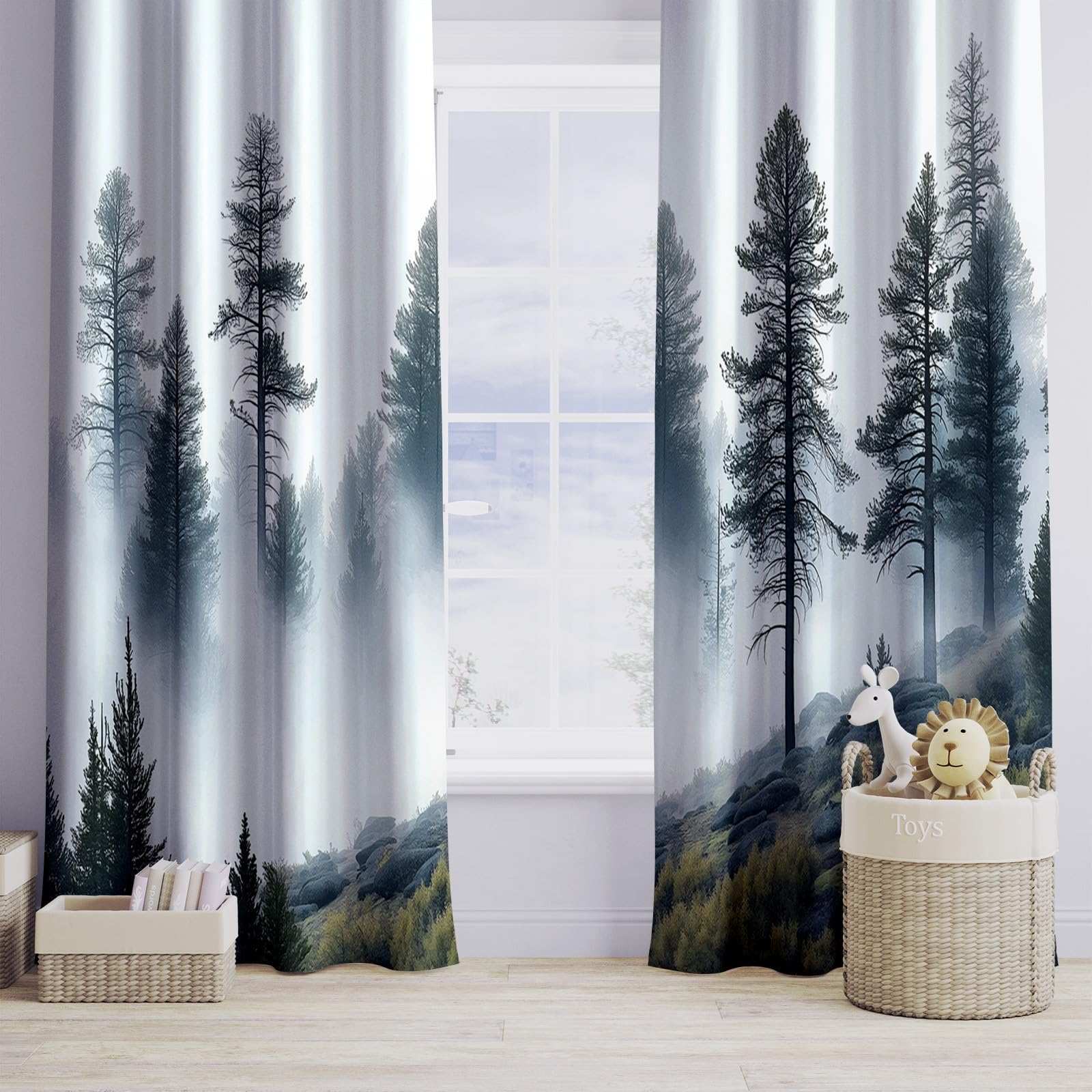 Gardinen Blickdicht 2er Set Malerischer Kiefernwald H 280 x B 140 cm Vorhang Verdunklungsvorhänge, Thermovorhang Kälteschutz, Gardinen mit Ösen, Schallschutz Vorhang