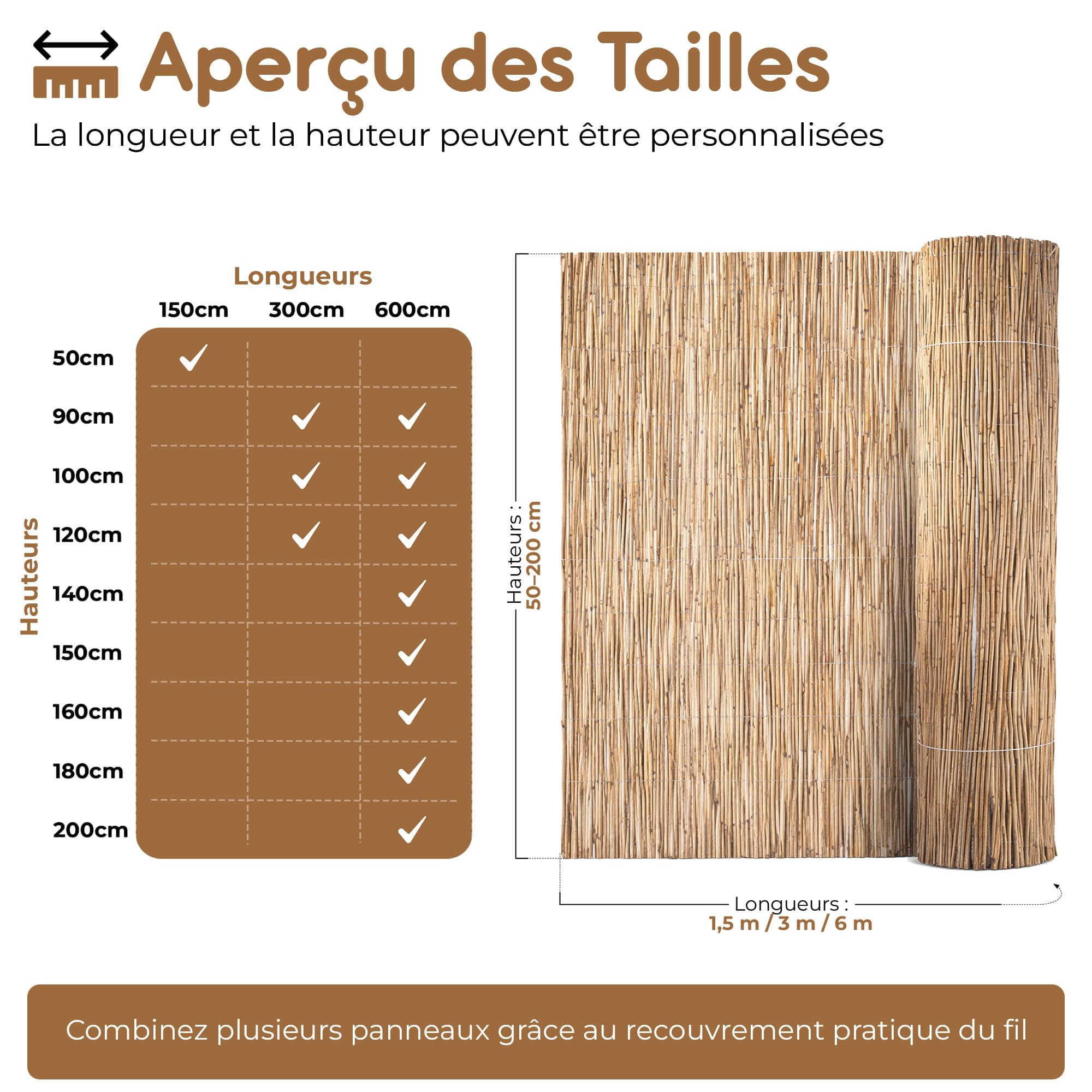 BooGardi Canisse en Roseau 150 x 600 cm · Brise-Vue Balcon résistant aux intempéries en 12 Tailles · Pare-Vue pour Jardin, terrasse et clôture · Hauteur 150 cm