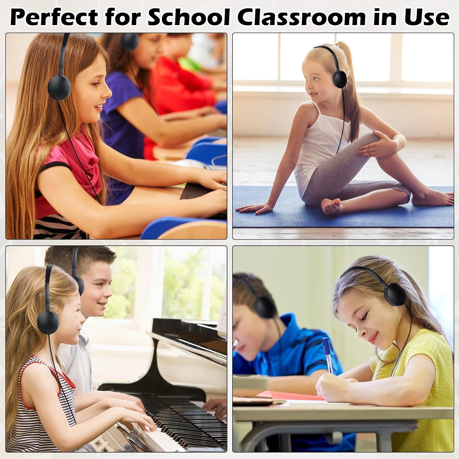 Kids Headphones Bulk 30 Pack for Classroom School Wholesale Earphones Class Set for Students Teens Children and Adult (Black Color)