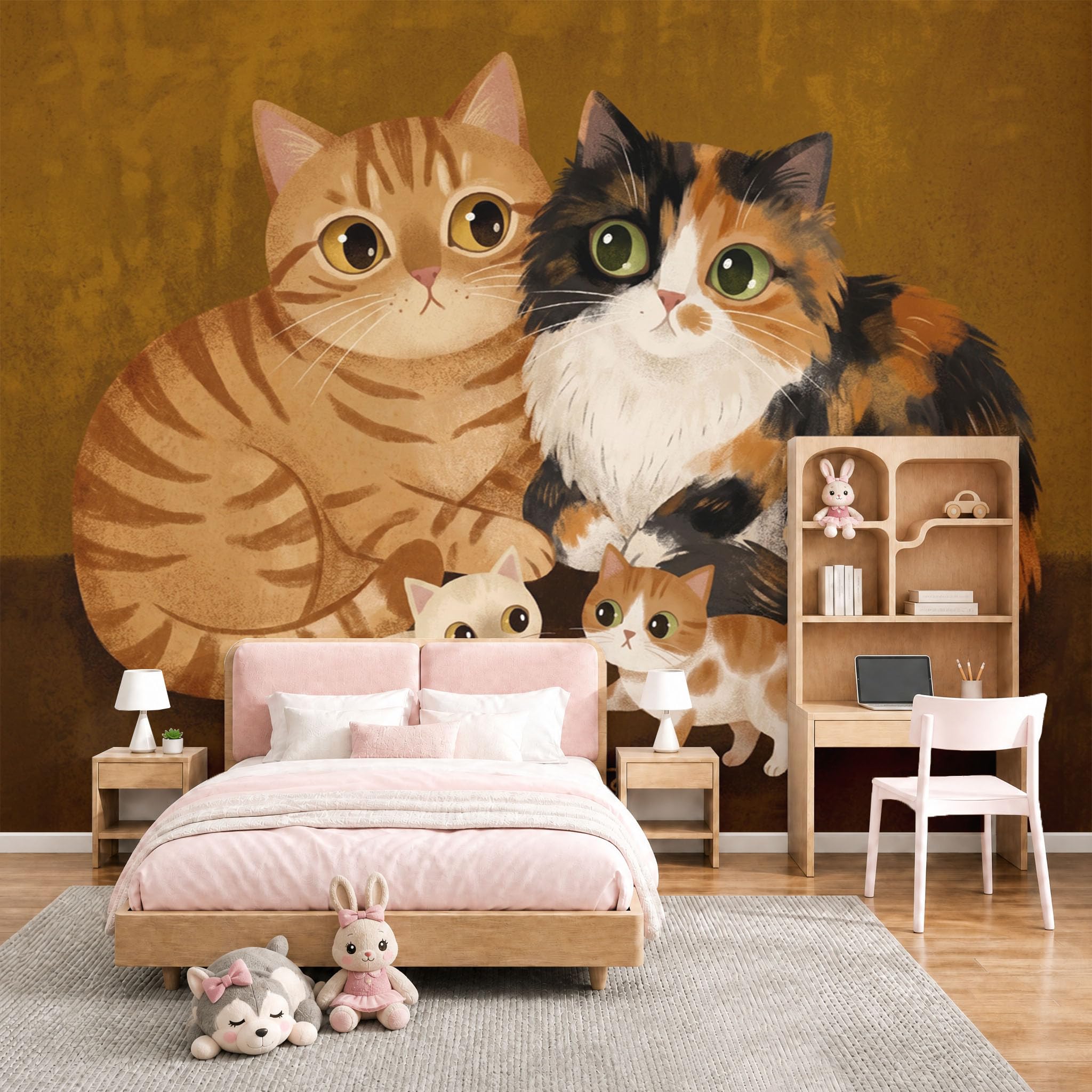 Papier peint tissu en soie chats 200x140cm pour salon moderne