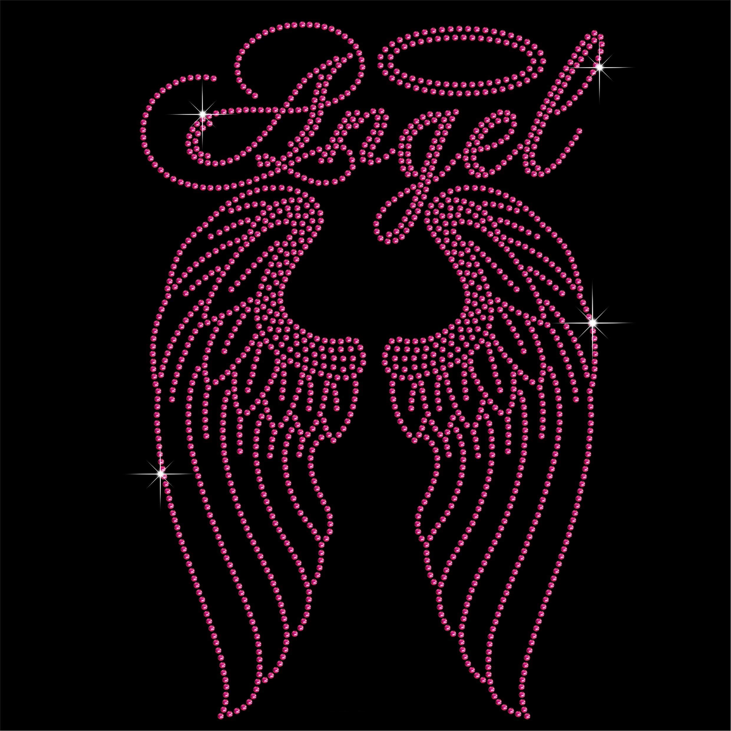 Tshirt Showroom Dark Pink Angel With Long Wings Hotfix Rhinestone Diamante Iron-On Transfer Motif Applique (Dark Pink)