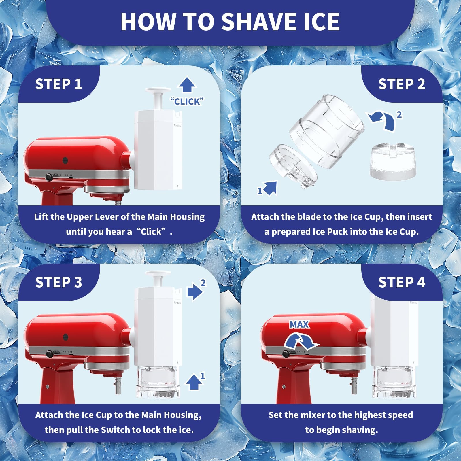 Shave Ice Attachment For KitchenAid Stand Mixer – Coarse & Fine Blades, 8 Ice Molds, Snow Cone Maker