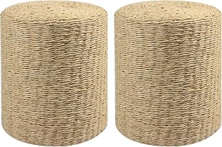 Wimarsbon 2Pcs Pouf Ottomans, Natural Seagrass Foot Stool, Hand Weaving Round Ottoman, Boho Decorative Seat, Jute Braided Pouffe Poof Accent Sitting Footrestfor Living Room