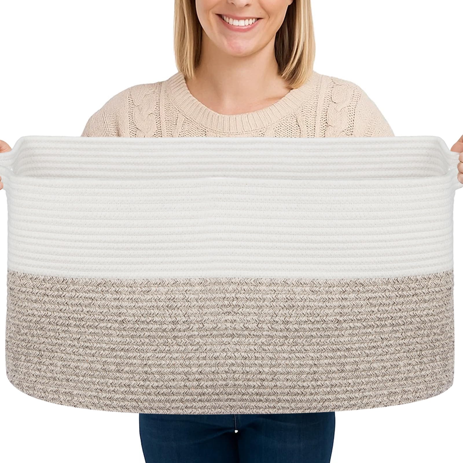 Toemics Aufbewahrungskorb Groß Korb Aufbewahrung 65L Faltbarer Wäschekorb Baumwollseil Geflochten Körbe Kinderzimmer Laundry Baskets für Decken, Spielzeug, Handtuch,