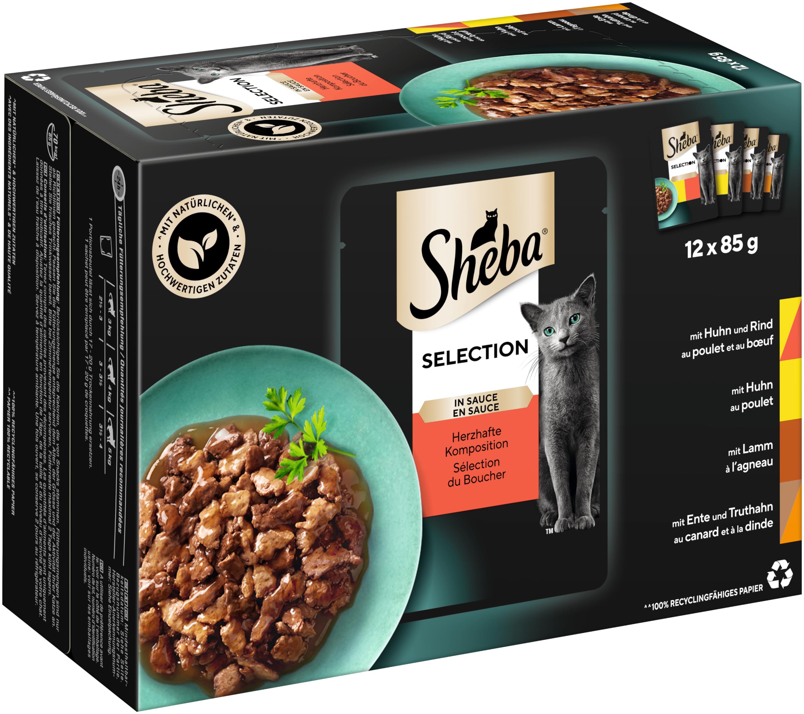 Sheba Katzennassfutter Selection in Sauce, 48 Portionsbeutel, 12x85g (4er  Pack)  Katzenfutter nass, Herzhafte Komposition in Sauce fr ausgewachsene  Katzen : Amazon.de: Haustier