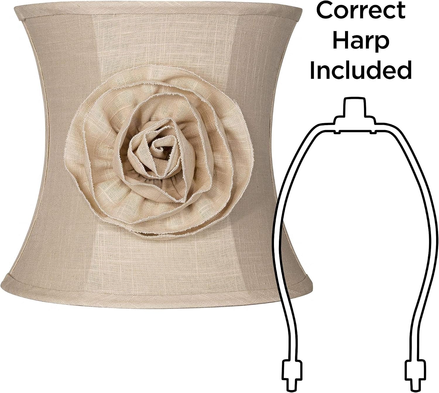Almond Linen with Flower Medium Drum Lamp Shade 11" Top x 12" Bottom x 11" High (Spider) Replacement with Harp and Finial - Springcrest