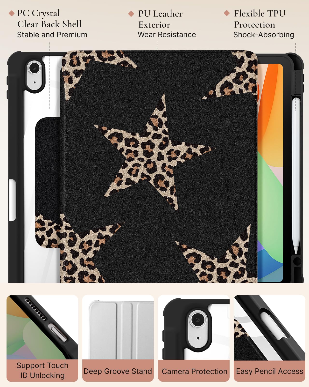 360 Rotazione Stand Folio Smart Case per iPad con portamatite