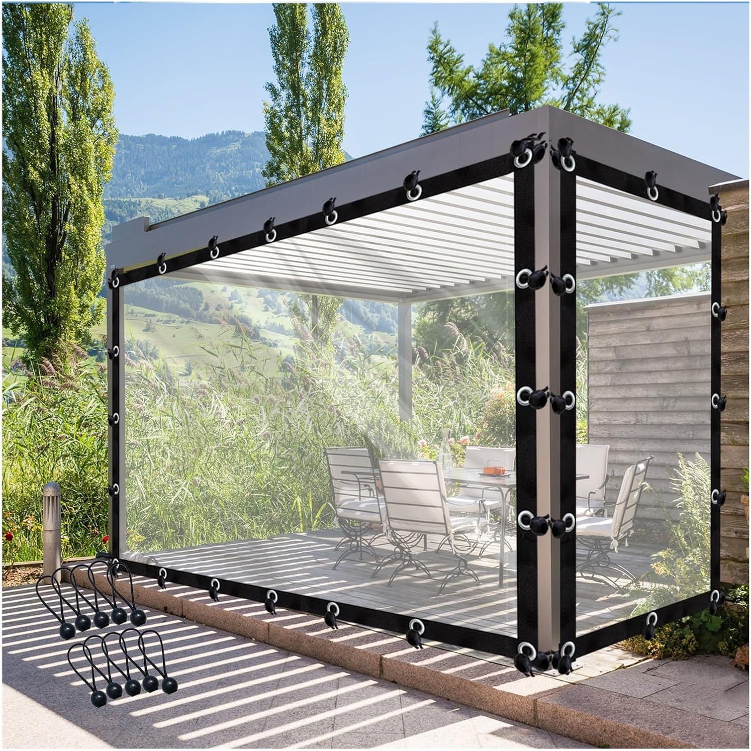 GJZQDKX Waterproof PVC Tarpaulin Garden Gazebo Curtains - 20x20ft Pergola Side Panels with Grommets for Patio & Porch Outdoor Weatherproof Covering