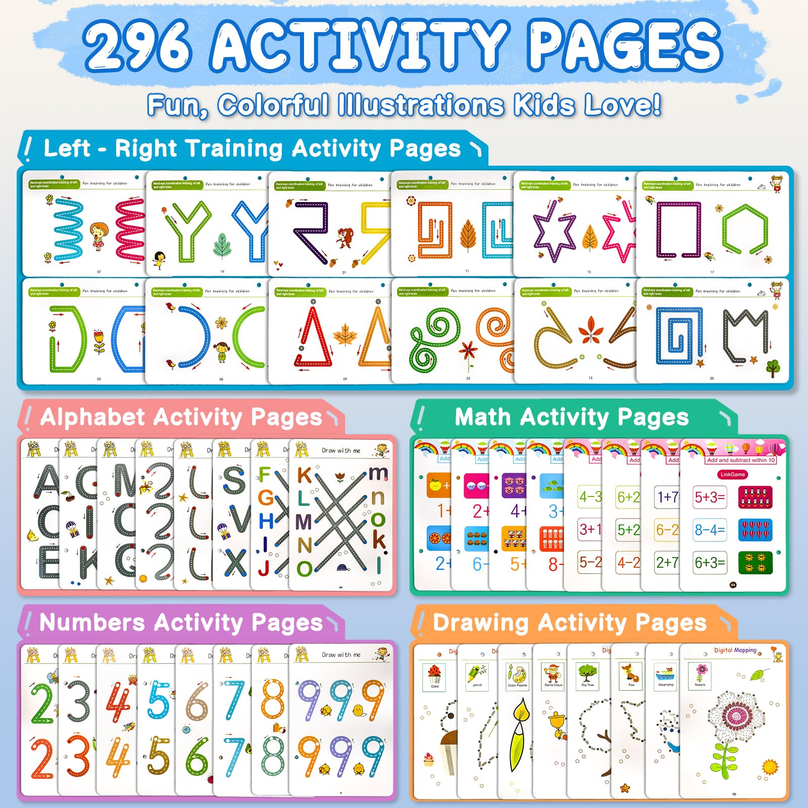 Handwriting Tracing Book - Pen Control Practice Training Books Kit, 296 Reusable Pages with Dry Erase, Alphabet | Count | Draw with Dots, Preschool Learning Activities 4-Stage Workbooks — Amazon image 3