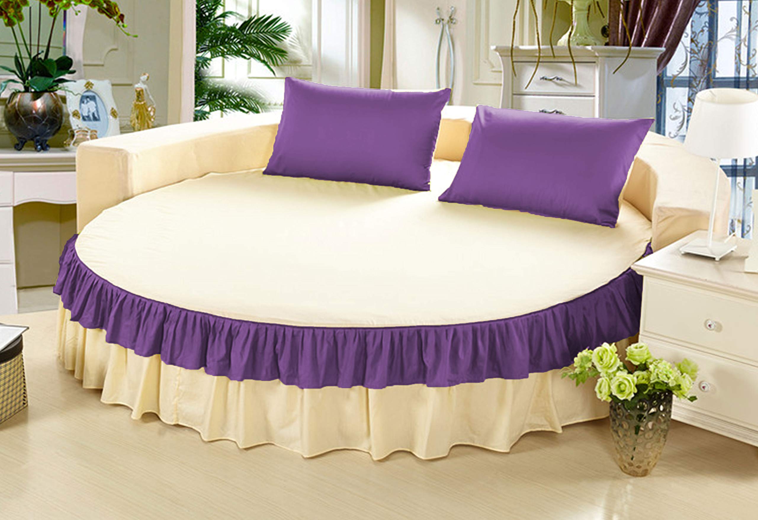 Falda de cama redonda morada de 243 cm en algodón egipcio 600 TC