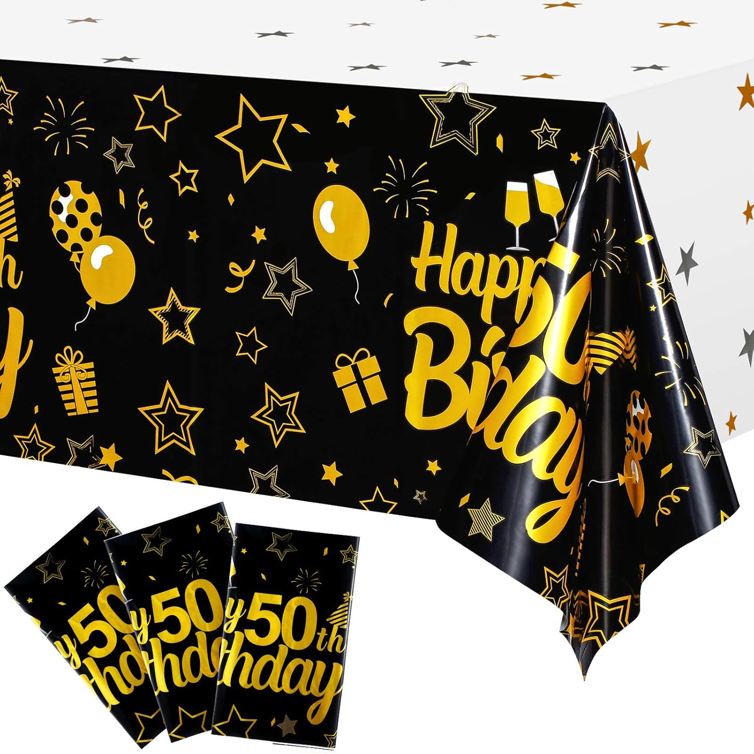 3 Pieces Happy 50th Birthday Table Cloth Cover Party
