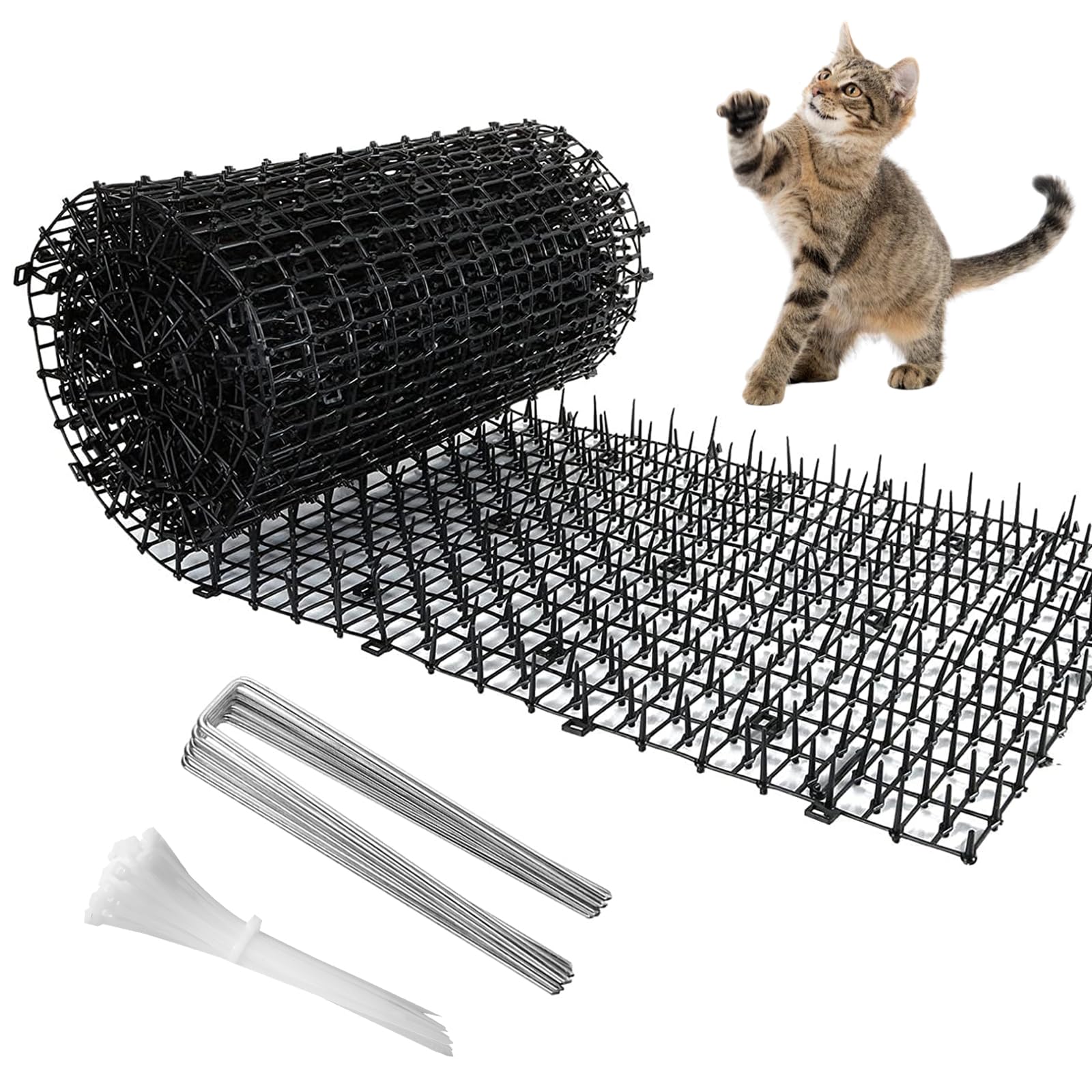 Satar Refes 200x30cm Anti Cat Spikes, Plastic Scat Mat with Repellent Mats Prickle Stirp Pet Deterrent Net Prickle Strip Dig Stopper with 8PCS U-shaped Pegs and 8PCS Ties for Home Garden Fence