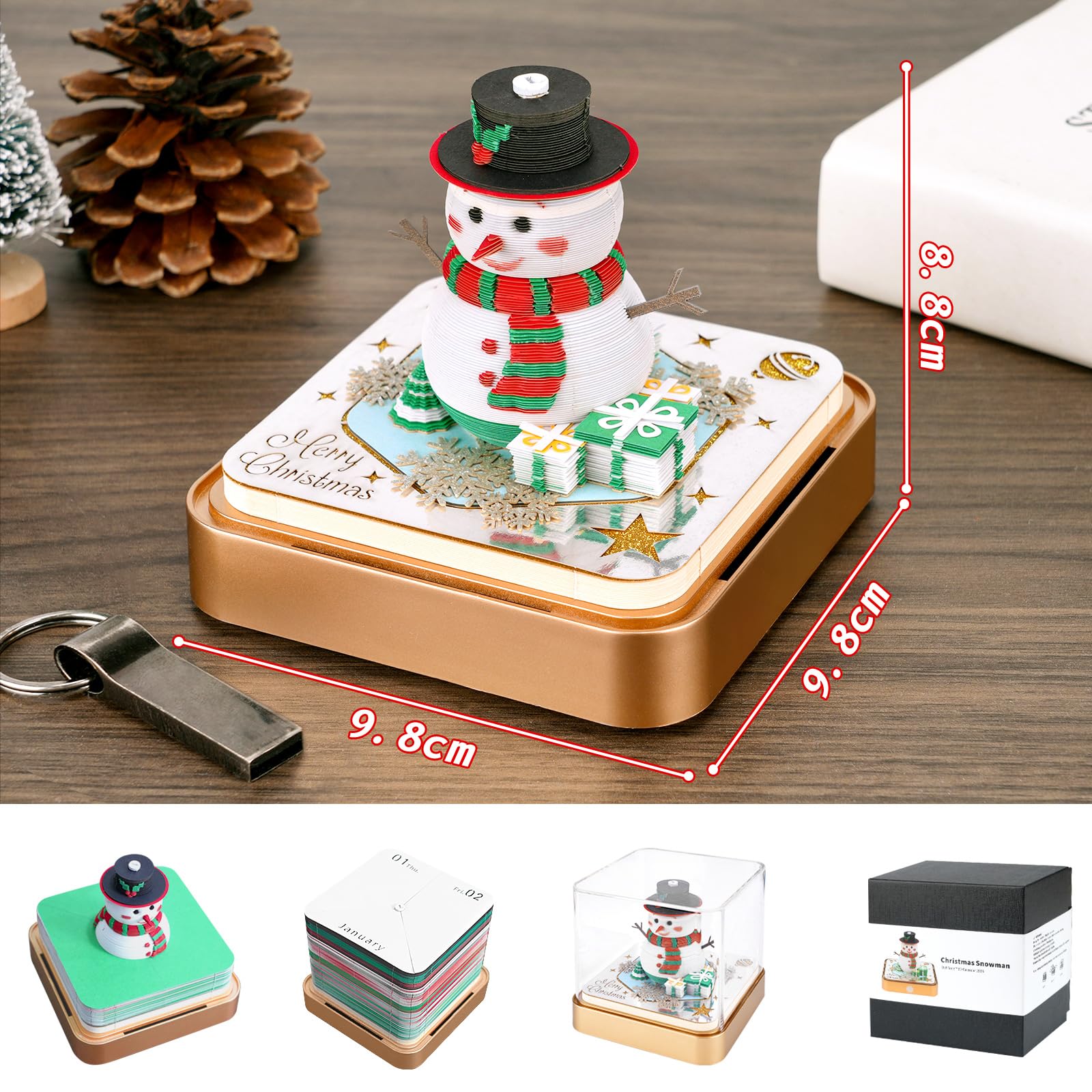 Calendario 3D 2026 – Pupazzo di neve | Il tuo calendario personale con modello di carta 3D | Elegante decorazione da scrivania e incantevole decorazione invernale