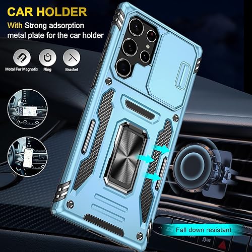 Miniatura 6 de Funda para Samsung Galaxy A53 5G con cubierta deslizante para cámara y soporte de anillo giratorio de 360 grados, protección contra caídas de grado