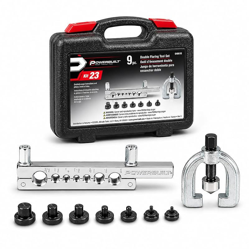 Kit de Ferramentas para Flangeamento Simples e Duplo de Tubos de Freio Alltrade Powerbuilt 9 Peças 648610