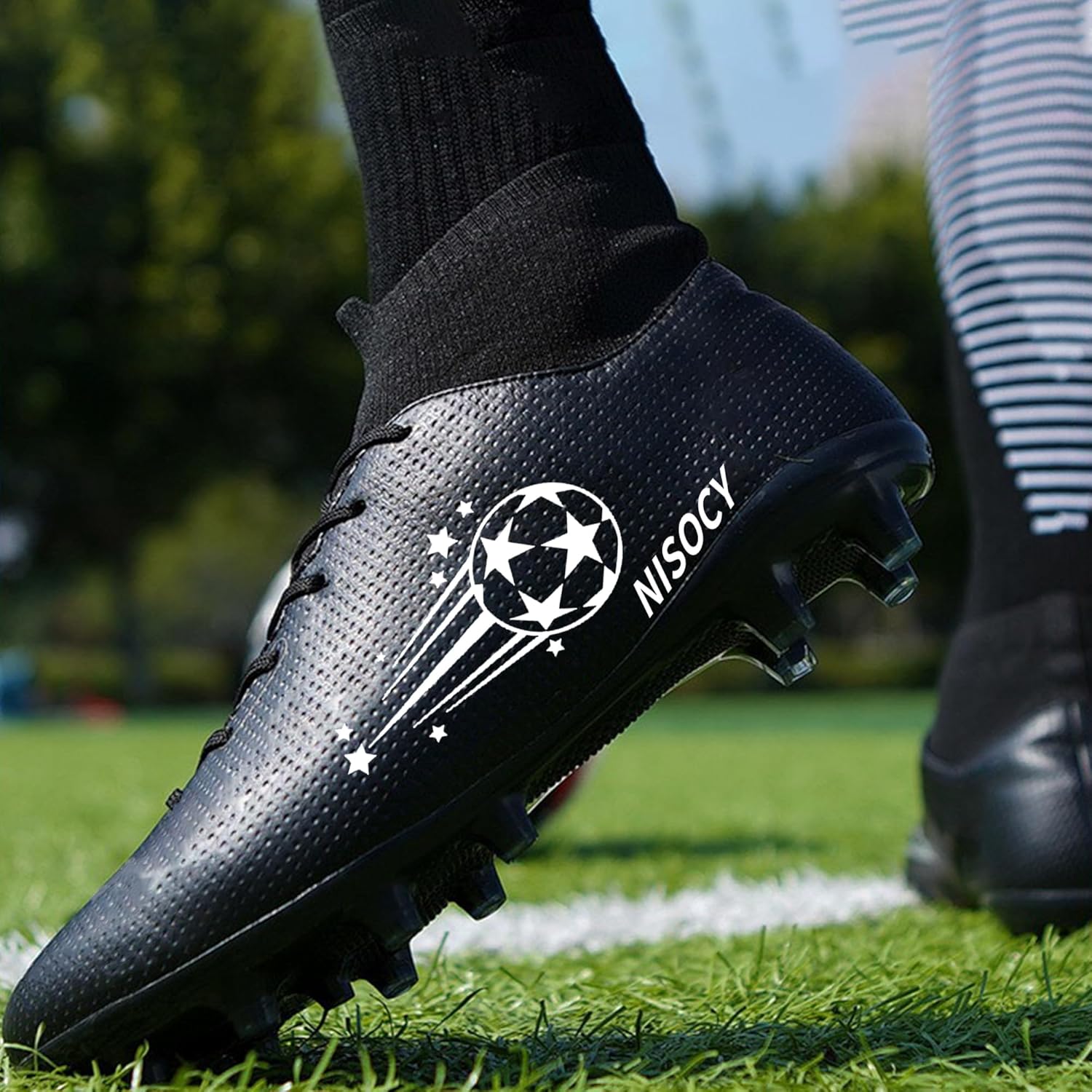 NISOCY Men's Soccer Shoes Football Cleats High-Tops Lace-Up Non-Slip Spikes AG/FG