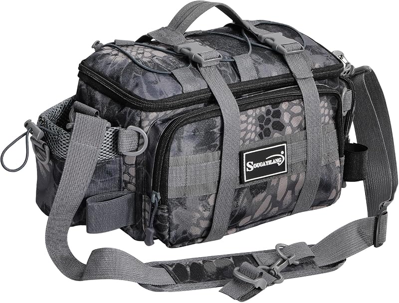 Sougayilang Fishing Tackle Bags - Fishing Tackle Storage Bags for Saltwater or Freshwater Fishing Gear - Padded Shoulder Strap - Tackle Box Bag Fishing Bag(Grey)