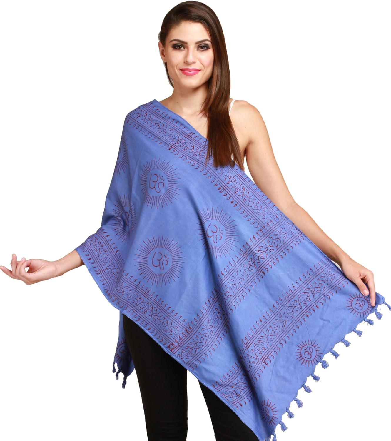 Exotic India Lavender-Violet Sanatana Dharma Prayer Scarf with Printed Om - Blue - Image 2