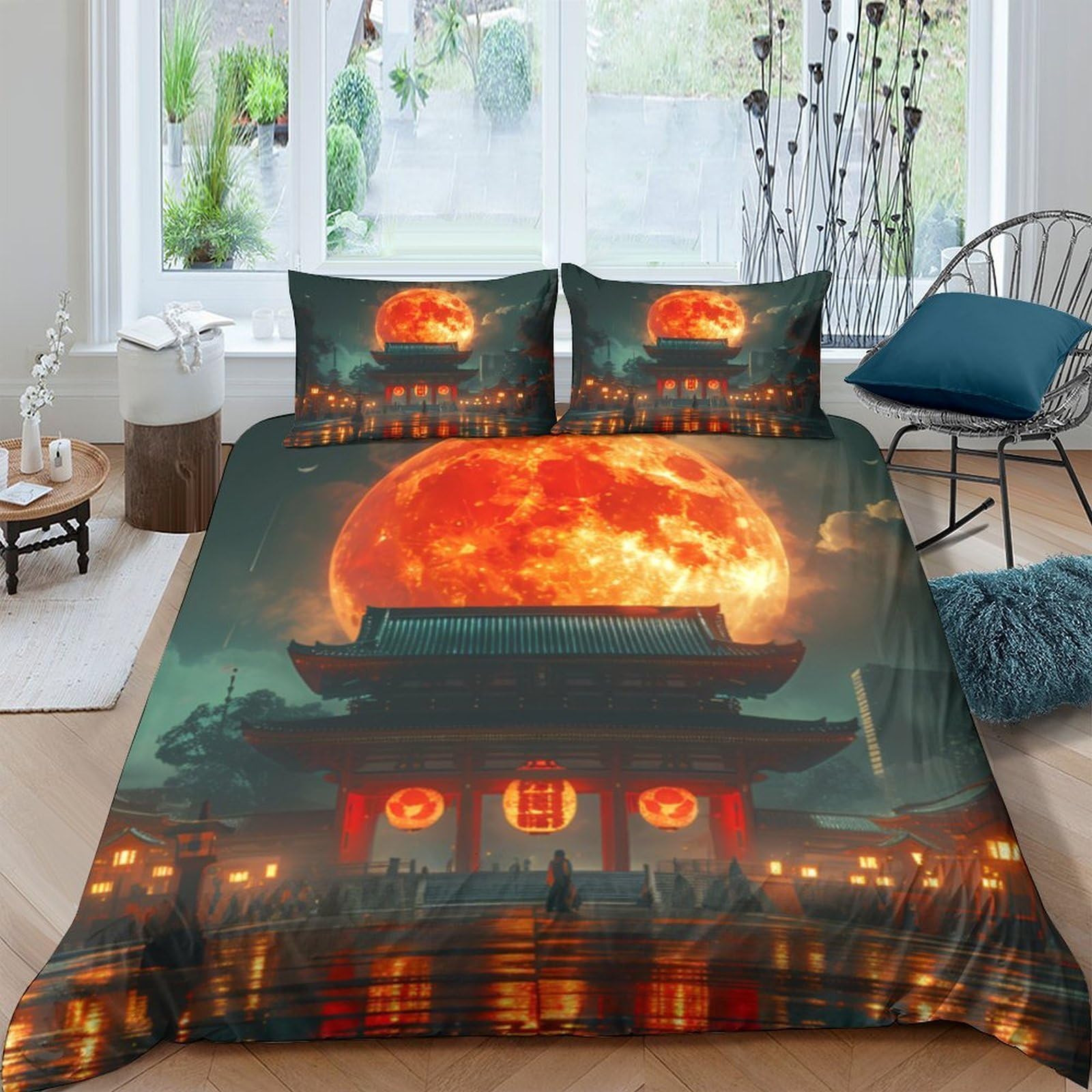 Ctjqhvkz Style-3 3D Printed Temple Moon Fitted Sheet Microfiber Bedroom Decor Sunset Bed Cover For Adult Youth Dorm Mattress Protection Single（135X200cm）