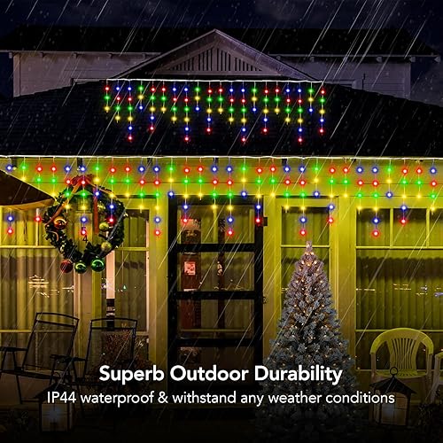 Miniatura 6 de Luces LED de Carámbanos de Navidad para Exteriores, Luces de Carámbanos Goteantes, 98 pies de Luces de Hadas, Cortina de Luces Parpadeantes