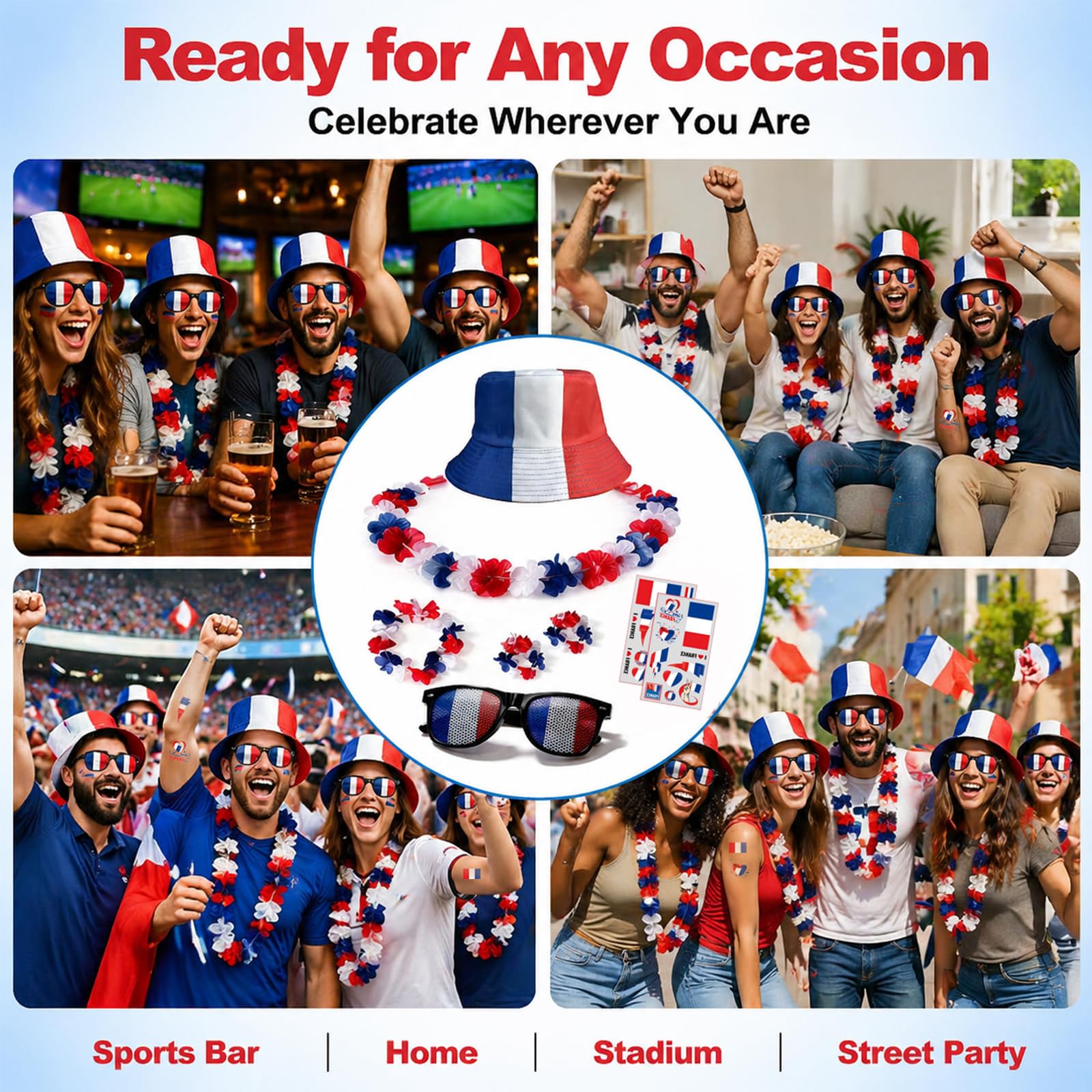 Ensemble Accessoires de Supporters France 11 Pièces avec Chapeau de Pêcheur