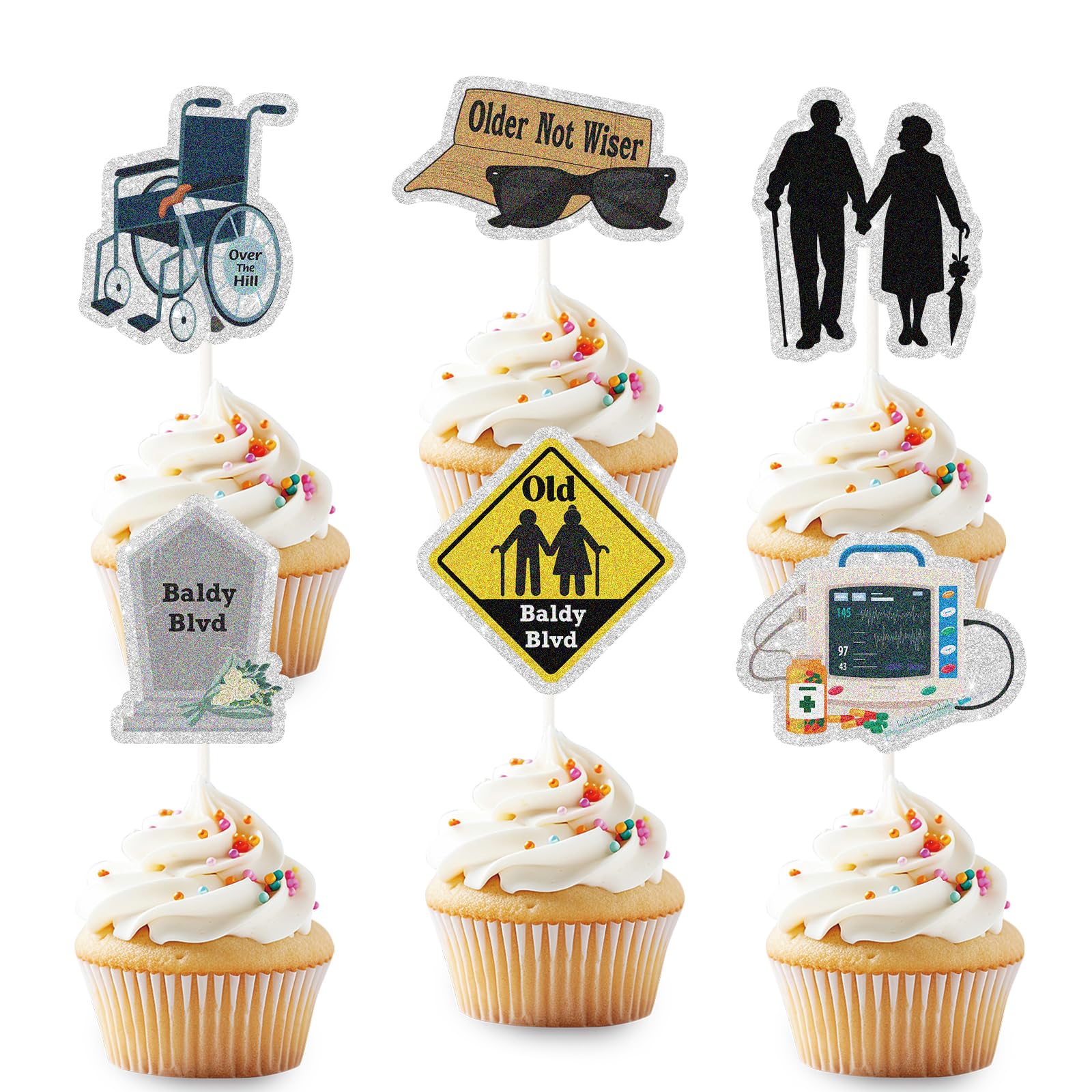 18pcs Over The Hill Cupcake Toppers Old Age Cake Decorations Old People Retirement Party Supplies 40th 50th 60th Bday Decor Supplies — image 1
