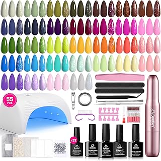Beetles 55Pcs Gel Nail Polish Kit with U V Light and Nail Drill - 32 Color Gel Nails Kit Fun Camp Professional Manicure Set with Everything and Base Top Coat Home Salon Gifts for Teens Girls Women