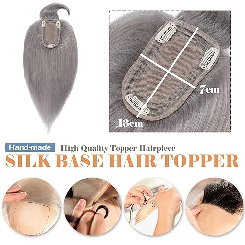 Miniatura 3 de Hairro Toppers de cabello humano para mujer, base de seda Remy, clip en la parte superior, postizo con flequillo de aire para adelgazar la pérdida