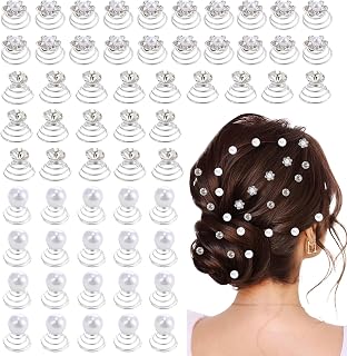 60 PCS 3 Styles Gems Rhinestone Crystal Twisters Set Spiral Pearl Flower Hair Pins for Bridal Wedding Prom Party for Women