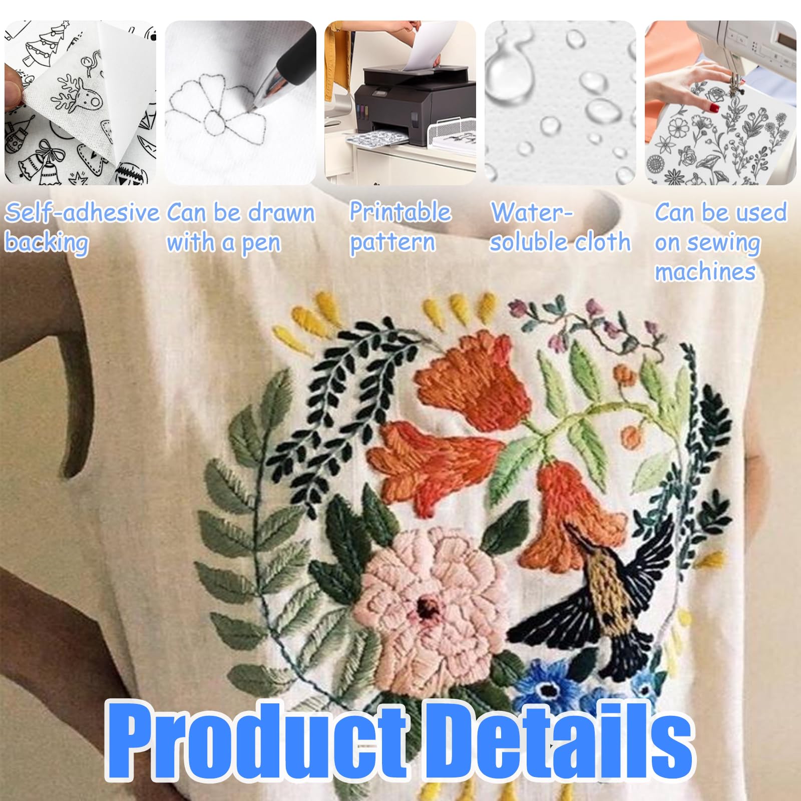 10 Fogli Stabilizzatore Ricamo Idrosolubile A4 - Autoadesivo Per Ricamo A Mano E Macchina - Foto 5