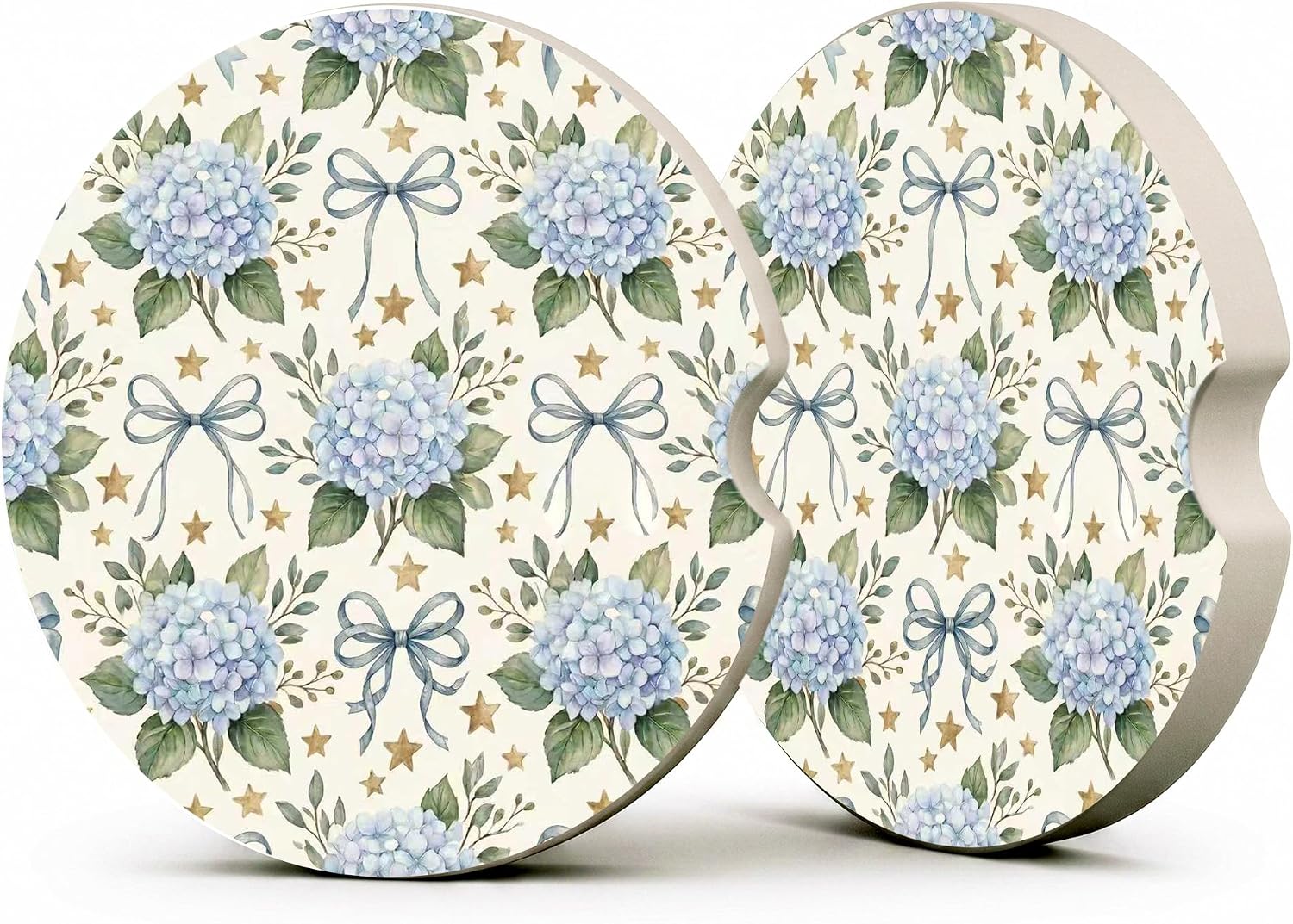 Blue Hydrangea Bow Coquette Car Coasters, Retro Floral Cup Holders, 22