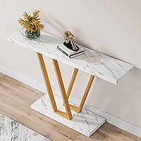 Vista 6 de Mesa consola dorada de 43 pulgadas, mesa de pasillo industrial para entrada, mesas de entrada para puerta delantera, mesa de sofá estrecha para sala